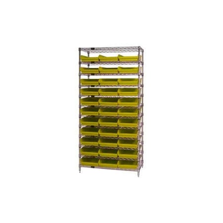 Global Industrial Chrome Wire Shelving with 33 4inH Plastic Shelf Bins Yellow, 36x24x74 268979YL